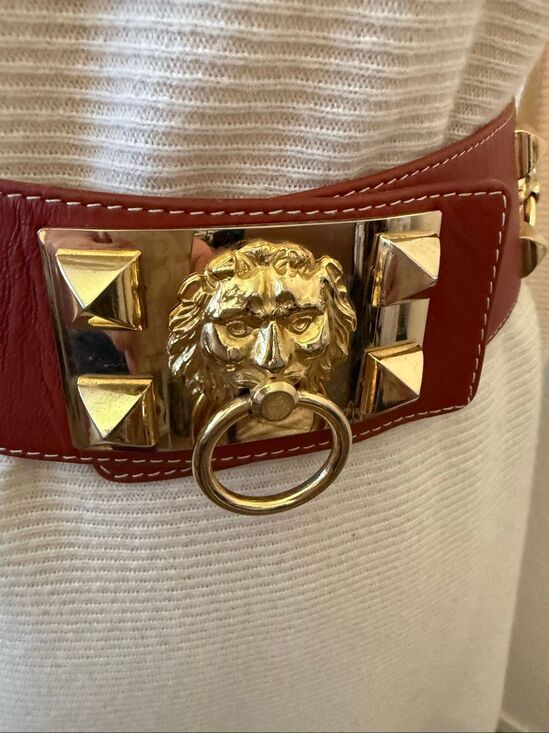 Vintage Varlet de Lagrange Leather Belt Statement Gold Metal Lion Head Sz S/M main image 8